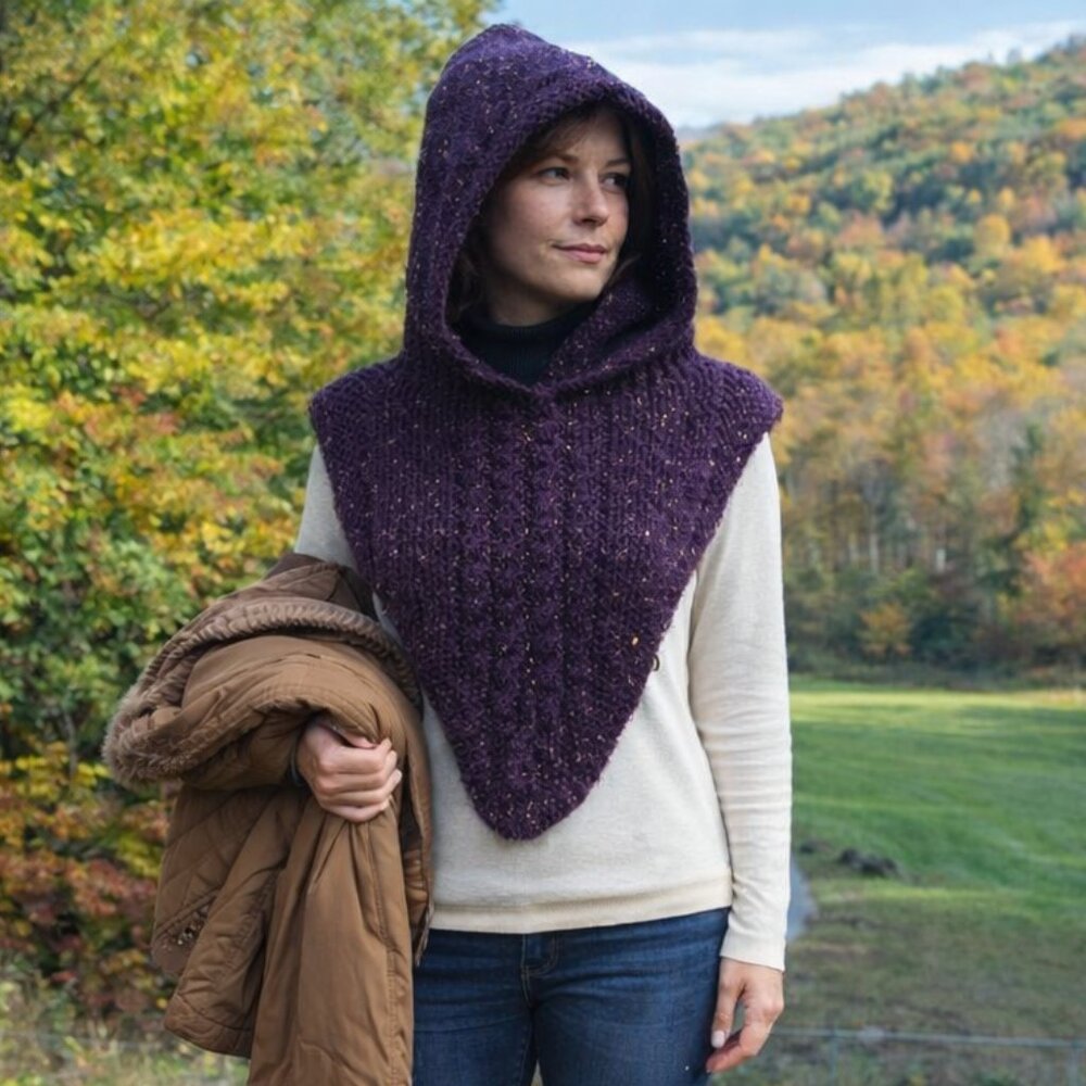 Hand Crafted Purple Hoodie Knit Balaclava Scarf Cowl Hat Essential Winter Hat